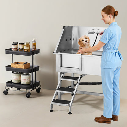VEVOR 38 Inch Stainless Steel Dog Washing Station, Pet Grooming Tub with Hot & Cold Faucet, Showerhead, Home Wash Sink, Fits Small and Medium Cats and Dogs, Non-Slip Stairs (Left Door) - BXGCWYG38CZJ4VWJJV0 - view 9