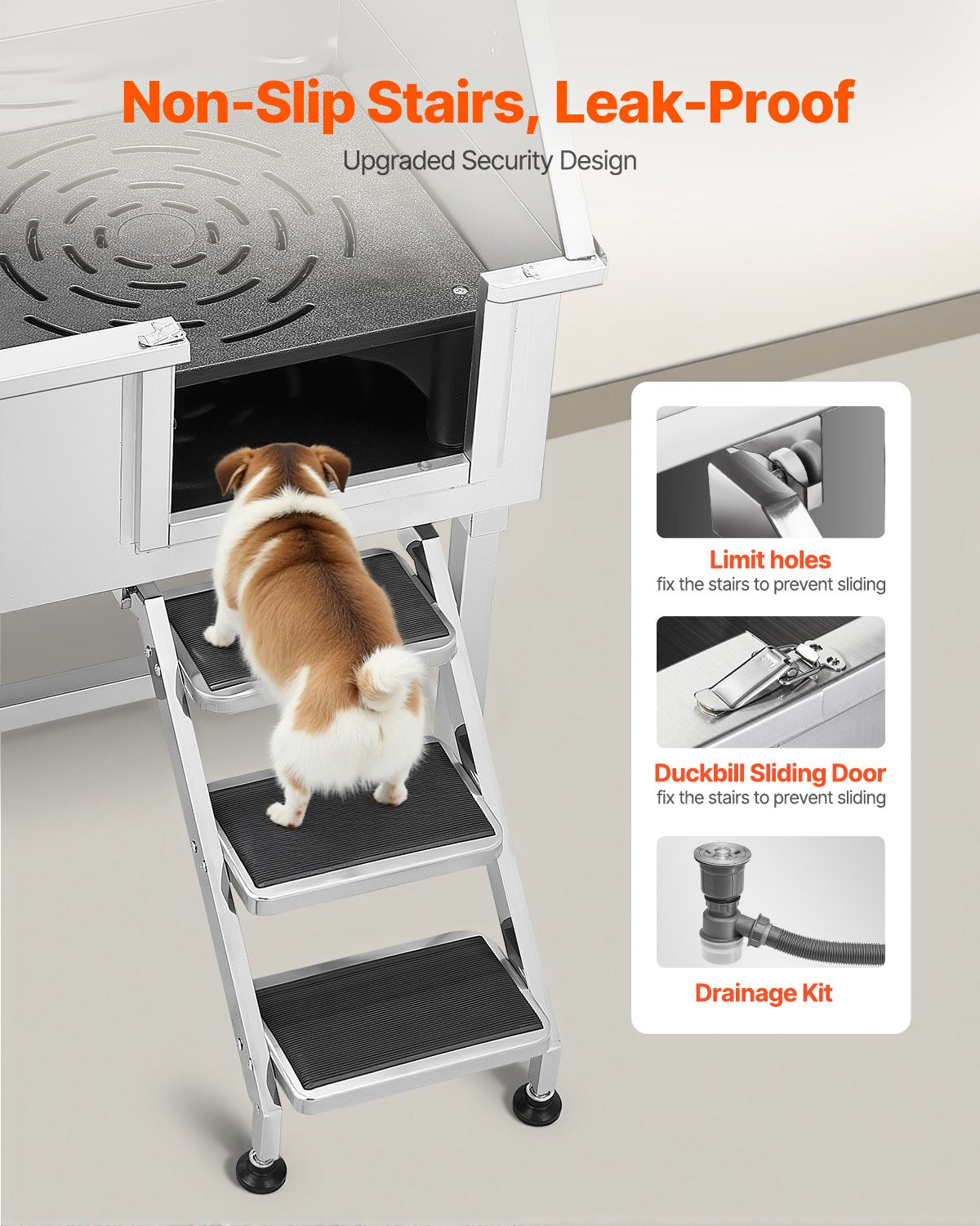 VEVOR 38 Inch Stainless Steel Dog Washing Station, Pet Grooming Tub with Hot & Cold Faucet, Showerhead, Home Wash Sink, Fits Small and Medium Cats and Dogs, Non-Slip Stairs (Right Door) - BXGCWYG38CZJBI6YSV0 - view 4
