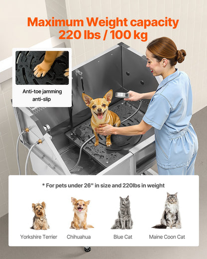 VEVOR 38 Inch Stainless Steel Dog Washing Station, Pet Grooming Tub with Hot & Cold Faucet, Showerhead, Home Wash Sink, Fits Small and Medium Cats and Dogs, Non-Slip Stairs (Right Door) - BXGCWYG38CZJBI6YSV0 - view 5