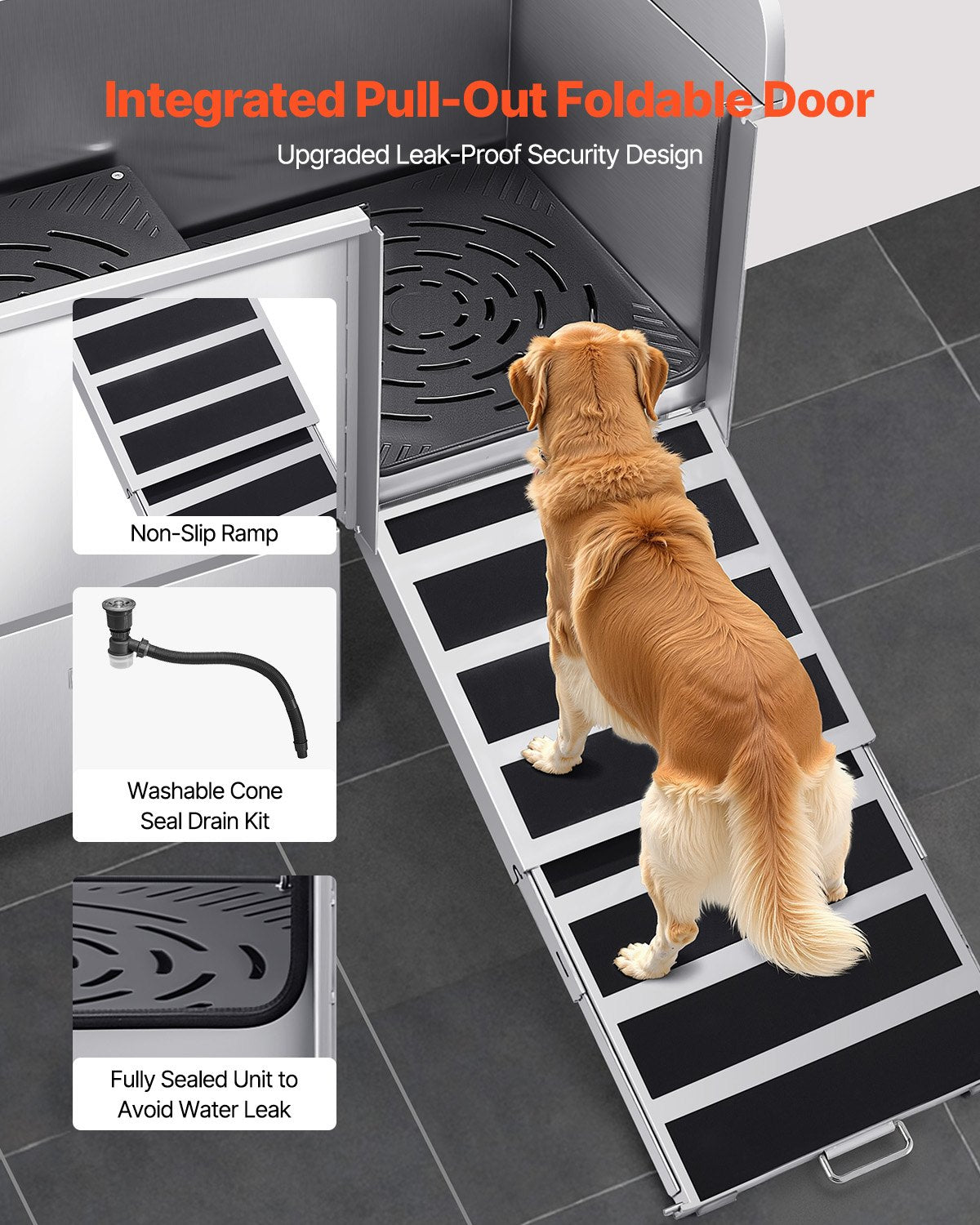 VEVOR 304 Stainless Steel Dog Washing Station, 50 Inch Pet Grooming Tub with Non-Slip Low-Slope Ramp, Storage Drawer, Hot & Cold Faucet, All-in-One Bath for Grooming Shop, Fits All Sizes (Right Door) - BXGCWYG50CPDFXBZMV0 - view 4