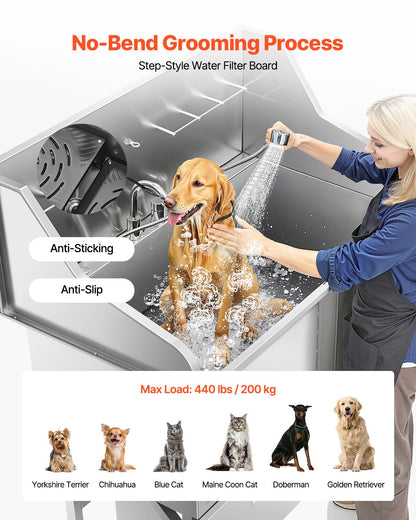VEVOR 304 Stainless Steel Dog Washing Station, 50 Inch Pet Grooming Tub with Non-Slip Low-Slope Ramp, Storage Drawer, Hot & Cold Faucet, All-in-One Bath for Grooming Shop, Fits All Sizes (Right Door) - BXGCWYG50CPDFXBZMV0 - view 5