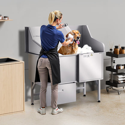 VEVOR 304 Stainless Steel Dog Washing Station, 50 Inch Pet Grooming Tub with Non-Slip Low-Slope Ramp, Storage Drawer, Hot & Cold Faucet, All-in-One Bath for Grooming Shop, Fits All Sizes (Right Door) - BXGCWYG50CPDFXBZMV0 - view 9