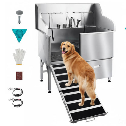 VEVOR Stainless Steel Dog Washing Station, 50 inch Pet Grooming Tub w/ Ramp, Faucet & Showerhead & Soap Holder Leash Dog Bathtub for Large & Medium & Small Pets (Left Door) - BXGCWYG50CPDU6PVUV0 - view 1