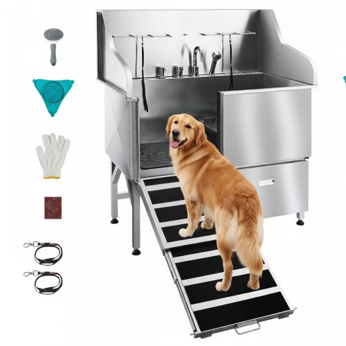 VEVOR Stainless Steel Dog Washing Station, 50 inch Pet Grooming Tub w/ Ramp, Faucet & Showerhead & Soap Holder Leash Dog Bathtub for Large & Medium & Small Pets (Left Door) - BXGCWYG50CPDU6PVUV0 - view 2