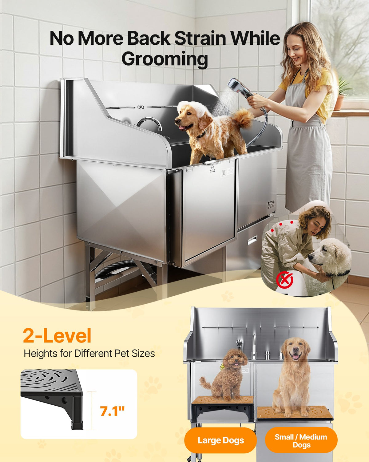 VEVOR Stainless Steel Dog Washing Station, 50 inch Pet Grooming Tub w/ Ramp, Faucet & Showerhead & Soap Holder Leash Dog Bathtub for Large & Medium & Small Pets (Left Door) - BXGCWYG50CPDU6PVUV0 - view 4
