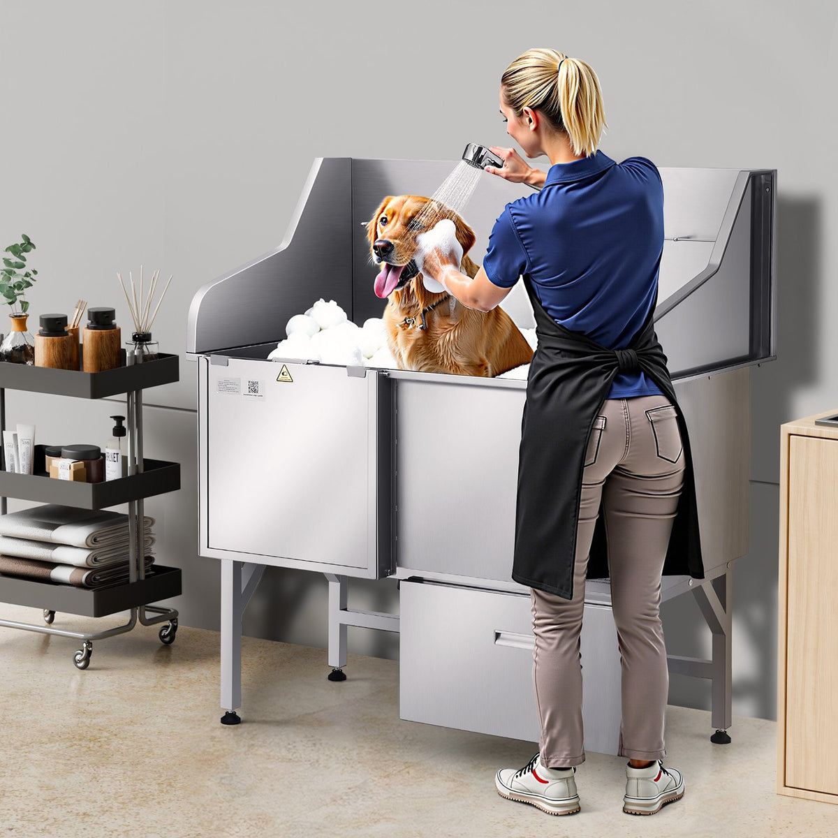 VEVOR Stainless Steel Dog Washing Station, 50 inch Pet Grooming Tub w/ Ramp, Faucet & Showerhead & Soap Holder Leash Dog Bathtub for Large & Medium & Small Pets (Left Door) - BXGCWYG50CPDU6PVUV0 - view 9