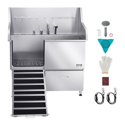 VEVOR Stainless Steel Dog Washing Station, 50 inch Pet Grooming Tub w/ Ramp, Faucet & Showerhead & Soap Holder Leash Dog Bathtub for Large & Medium & Small Pets (Left Door) - BXGCWYG50CPDU6PVUV0 - view 10