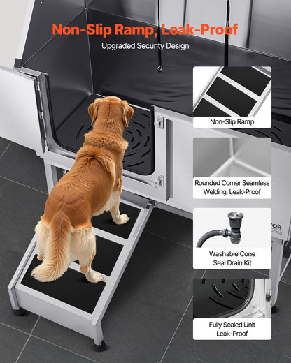 VEVOR Stainless Steel Dog Washing Station, 50 inch Pet Grooming Tub w/ Ramp, PE Water Filter Board, Faucet & Showerhead & Soap Holder Dog Bathtub for Large & Medium & Small Pets (Left Door) - BXGCWYG50CSL49AC3V0 - view 4