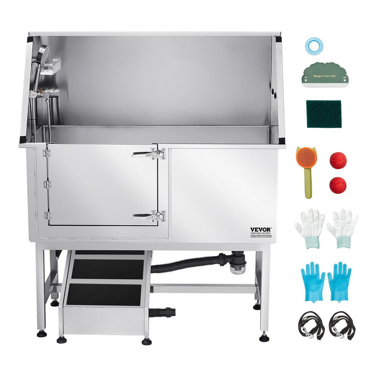 VEVOR Stainless Steel Dog Washing Station, 50 inch Pet Grooming Tub w/ Ramp, PE Water Filter Board, Faucet & Showerhead & Soap Holder Dog Bathtub for Large & Medium & Small Pets (Left Door) - BXGCWYG50CSL49AC3V0 - view 10