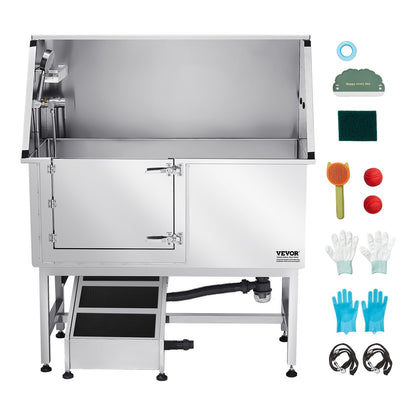 VEVOR Stainless Steel Dog Washing Station, 50 inch Pet Grooming Tub w/ Ramp, PE Water Filter Board, Faucet & Showerhead & Soap Holder Dog Bathtub for Large & Medium & Small Pets (Left Door) - BXGCWYG50CSL49AC3V0 - view 10