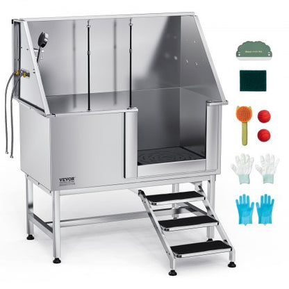 VEVOR Stainless Steel Dog Washing Station 50 Inch Pet Grooming Tub with Low-Slope Non-Slip Stairs, Hot & Cold Faucet, Showerhead, Home Wash Sink, Fits Medium and Large Pets (Right Door) - BXGCWYG50CSL5T18XV0 - view 2