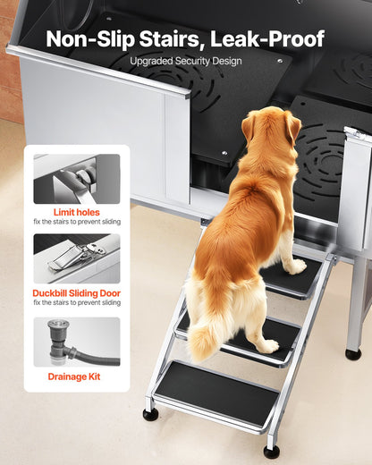 VEVOR Stainless Steel Dog Washing Station 50 Inch Pet Grooming Tub with Low-Slope Non-Slip Stairs, Hot & Cold Faucet, Showerhead, Home Wash Sink, Fits Medium and Large Pets (Right Door) - BXGCWYG50CSL5T18XV0 - view 4