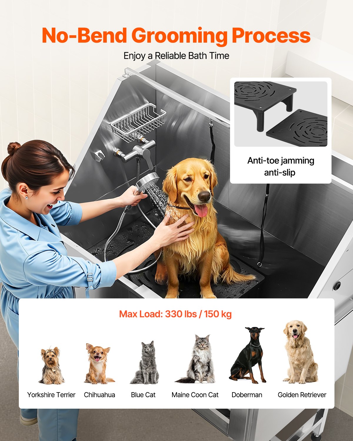VEVOR Stainless Steel Dog Washing Station 50 Inch Pet Grooming Tub with Low-Slope Non-Slip Stairs, Hot & Cold Faucet, Showerhead, Home Wash Sink, Fits Medium and Large Pets (Right Door) - BXGCWYG50CSL5T18XV0 - view 5