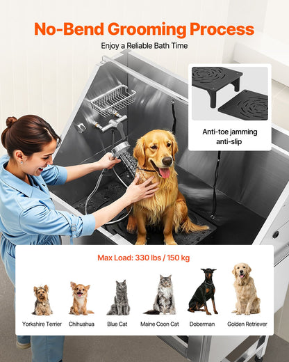 VEVOR Stainless Steel Dog Washing Station 50 Inch Pet Grooming Tub with Low-Slope Non-Slip Stairs, Hot & Cold Faucet, Showerhead, Home Wash Sink, Fits Medium and Large Pets (Right Door) - BXGCWYG50CSL5T18XV0 - view 5