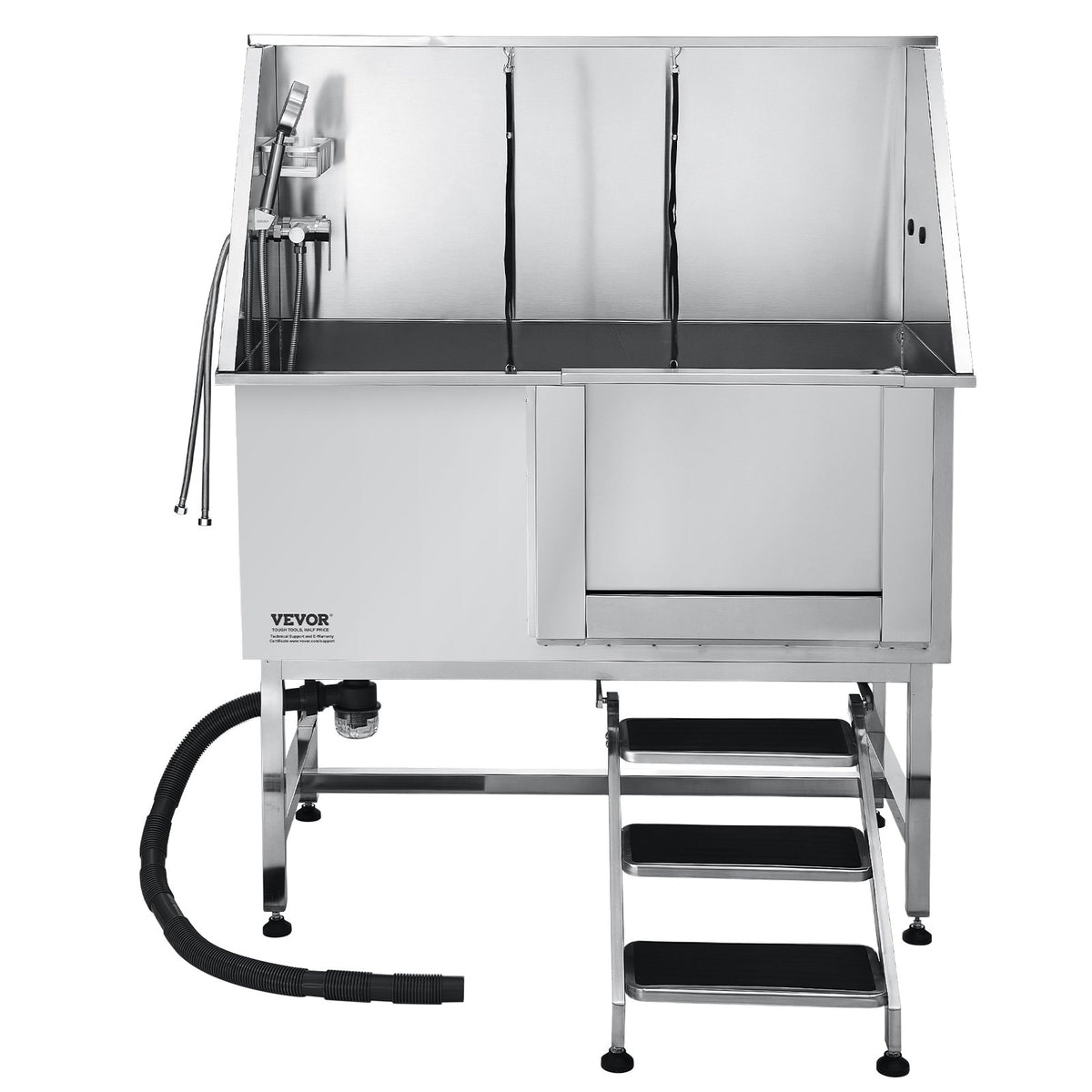 VEVOR Stainless Steel Dog Washing Station 50 Inch Pet Grooming Tub with Low-Slope Non-Slip Stairs, Hot & Cold Faucet, Showerhead, Home Wash Sink, Fits Medium and Large Pets (Right Door) - BXGCWYG50CSL5T18XV0 - view 10