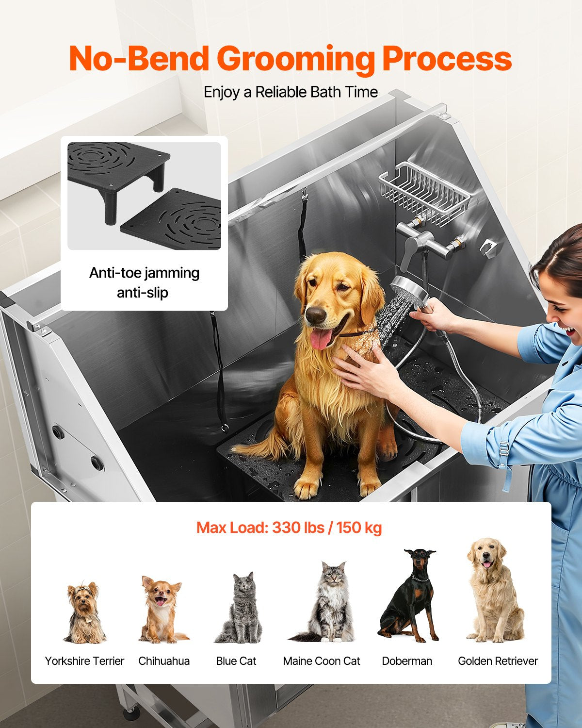 VEVOR Stainless Steel Dog Washing Station, 50 inch Pet Grooming Tub w/ Stairs, PE Water Filter Board, Faucet & Showerhead & Soap Holder Dog Bathtub for Large & Medium & Small Pets (Left Door) - BXGCWYG50CSLNZPKYV0 - view 5