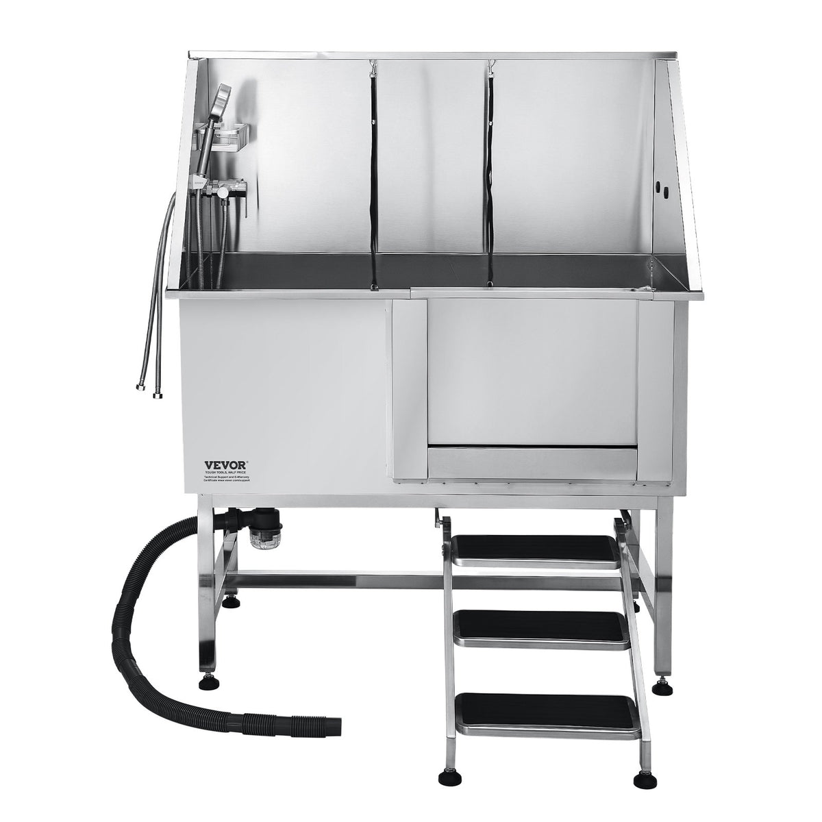 VEVOR Stainless Steel Dog Washing Station, 50 inch Pet Grooming Tub w/ Stairs, PE Water Filter Board, Faucet & Showerhead & Soap Holder Dog Bathtub for Large & Medium & Small Pets (Left Door) - BXGCWYG50CSLNZPKYV0 - view 10