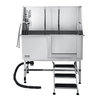 VEVOR Stainless Steel Dog Washing Station, 50 inch Pet Grooming Tub w/ Stairs, PE Water Filter Board, Faucet & Showerhead & Soap Holder Dog Bathtub for Large & Medium & Small Pets (Left Door) - BXGCWYG50CSLNZPKYV0 - view 10
