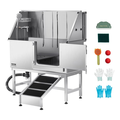 VEVOR Stainless Steel Dog Washing Station, 50 inch Pet Grooming Tub w/ Ramp, PE Water Filter Board, Faucet & Showerhead & Soap Holder Dog Bathtub for Large & Medium & Small Pets (Right Door) - BXGCWYG50CSLO0P1YV0 - view 1
