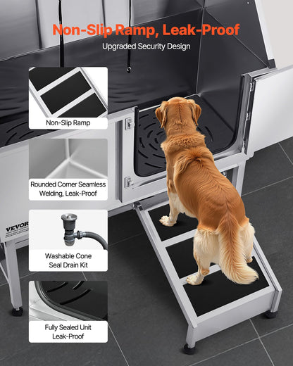 VEVOR Stainless Steel Dog Washing Station, 50 inch Pet Grooming Tub w/ Ramp, PE Water Filter Board, Faucet & Showerhead & Soap Holder Dog Bathtub for Large & Medium & Small Pets (Right Door) - BXGCWYG50CSLO0P1YV0 - view 4