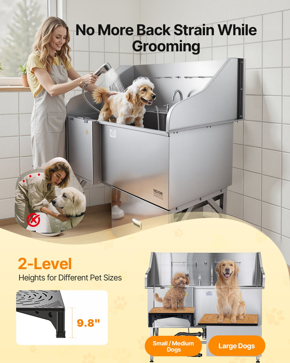 VEVOR 304 Stainless Steel Dog Washing Station, 61 Inch Pet Grooming Tub with Non-Slip Low-Slope Ramp, Storage Drawer, Hot & Cold Faucet, All-in-One Bath for Grooming Shop, Fits All Sizes (Left Door) - BXGCWYG61CPDA9RVTV0 - view 4