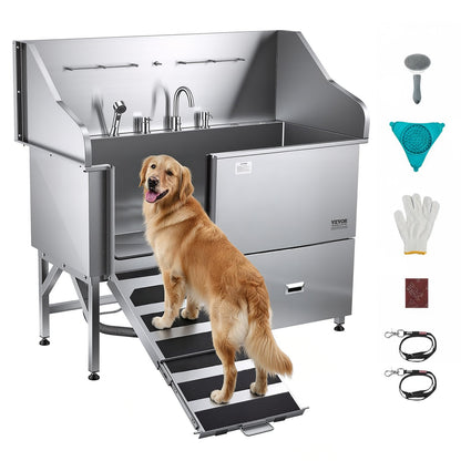 VEVOR Stainless Steel Dog Washing Station, 61 inch Pet Grooming Tub w/ Ramp, Water Filter Board, Faucet & Showerhead & Leash Dog Bathtub for Large & Medium & Small Pets (Right Door) - BXGCWYG61CPDIM12TV0 - view 1