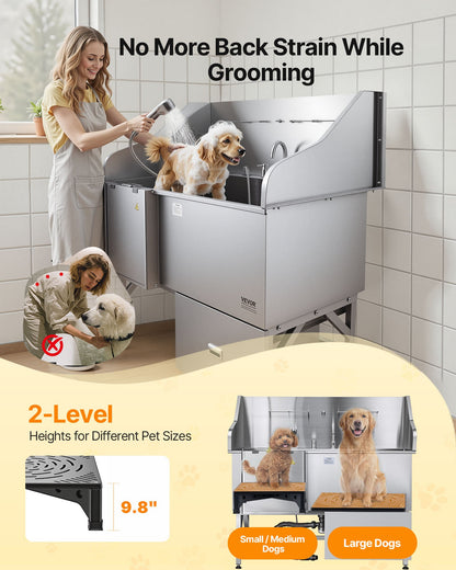 VEVOR Stainless Steel Dog Washing Station, 61 inch Pet Grooming Tub w/ Ramp, Water Filter Board, Faucet & Showerhead & Leash Dog Bathtub for Large & Medium & Small Pets (Right Door) - BXGCWYG61CPDIM12TV0 - view 4