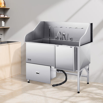 VEVOR Stainless Steel Dog Washing Station, 61 inch Pet Grooming Tub w/ Ramp, Water Filter Board, Faucet & Showerhead & Leash Dog Bathtub for Large & Medium & Small Pets (Right Door) - BXGCWYG61CPDIM12TV0 - view 9