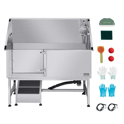 VEVOR Stainless Steel Dog Washing Station, 62 inch Pet Grooming Tub w/ Ramp, PE Water Filter Board, Faucet & Showerhead & Soap Holder Dog Bathtub for Large & Medium & Small Pets (Left Door) - BXGCWYG62CSL5T713V0 - view 10
