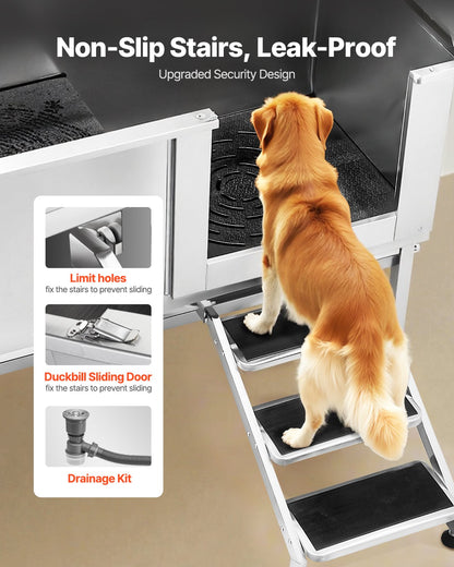 VEVOR Stainless Steel Dog Washing Station, 62 inch Pet Grooming Tub w/ Stairs, PE Water Filter Board, Faucet & Showerhead & Soap Holder Dog Bathtub for Large & Medium & Small Pets (Right Door) - BXGCWYG62CSL9SXZIV0 - view 4
