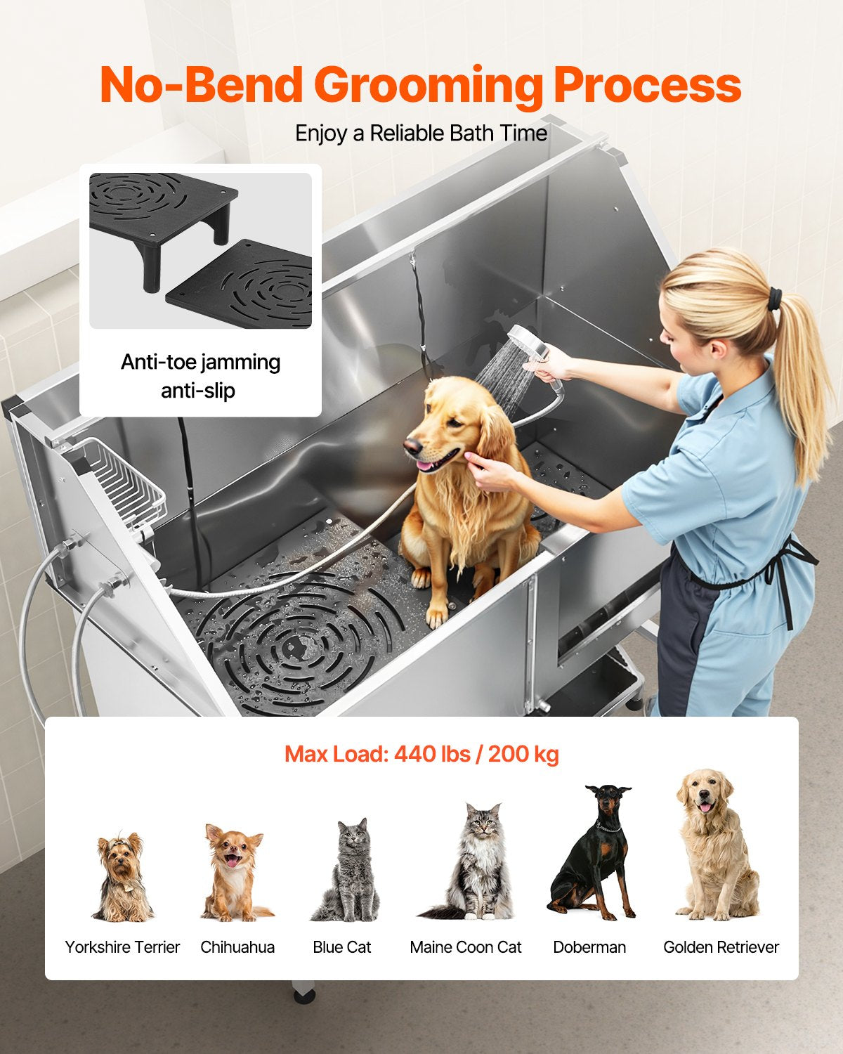 VEVOR Stainless Steel Dog Washing Station, 62 inch Pet Grooming Tub w/ Stairs, PE Water Filter Board, Faucet & Showerhead & Soap Holder Dog Bathtub for Large & Medium & Small Pets (Right Door) - BXGCWYG62CSL9SXZIV0 - view 5