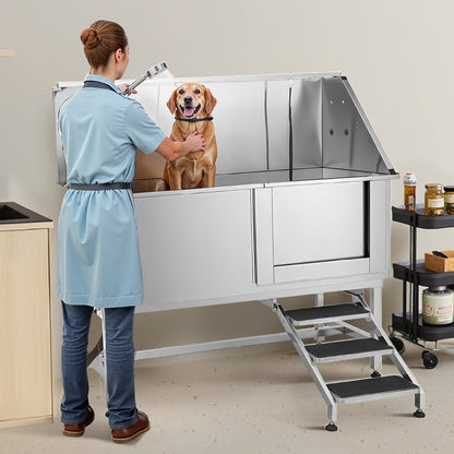 VEVOR Stainless Steel Dog Washing Station, 62 inch Pet Grooming Tub w/ Stairs, PE Water Filter Board, Faucet & Showerhead & Soap Holder Dog Bathtub for Large & Medium & Small Pets (Right Door) - BXGCWYG62CSL9SXZIV0 - view 9