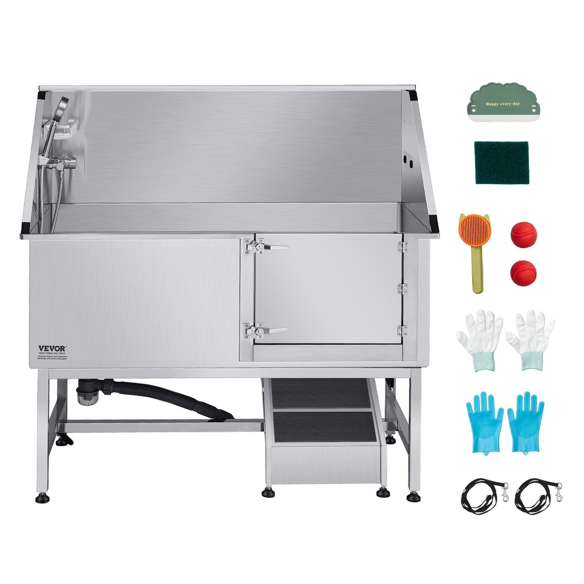 VEVOR Stainless Steel Dog Washing Station, 62 inch Pet Grooming Tub w/ Ramp, PE Water Filter Board, Faucet & Showerhead & Soap Holder Dog Bathtub for Large & Medium & Small Pets (Right Door) - BXGCWYG62CSLS01HRV0 - view 10