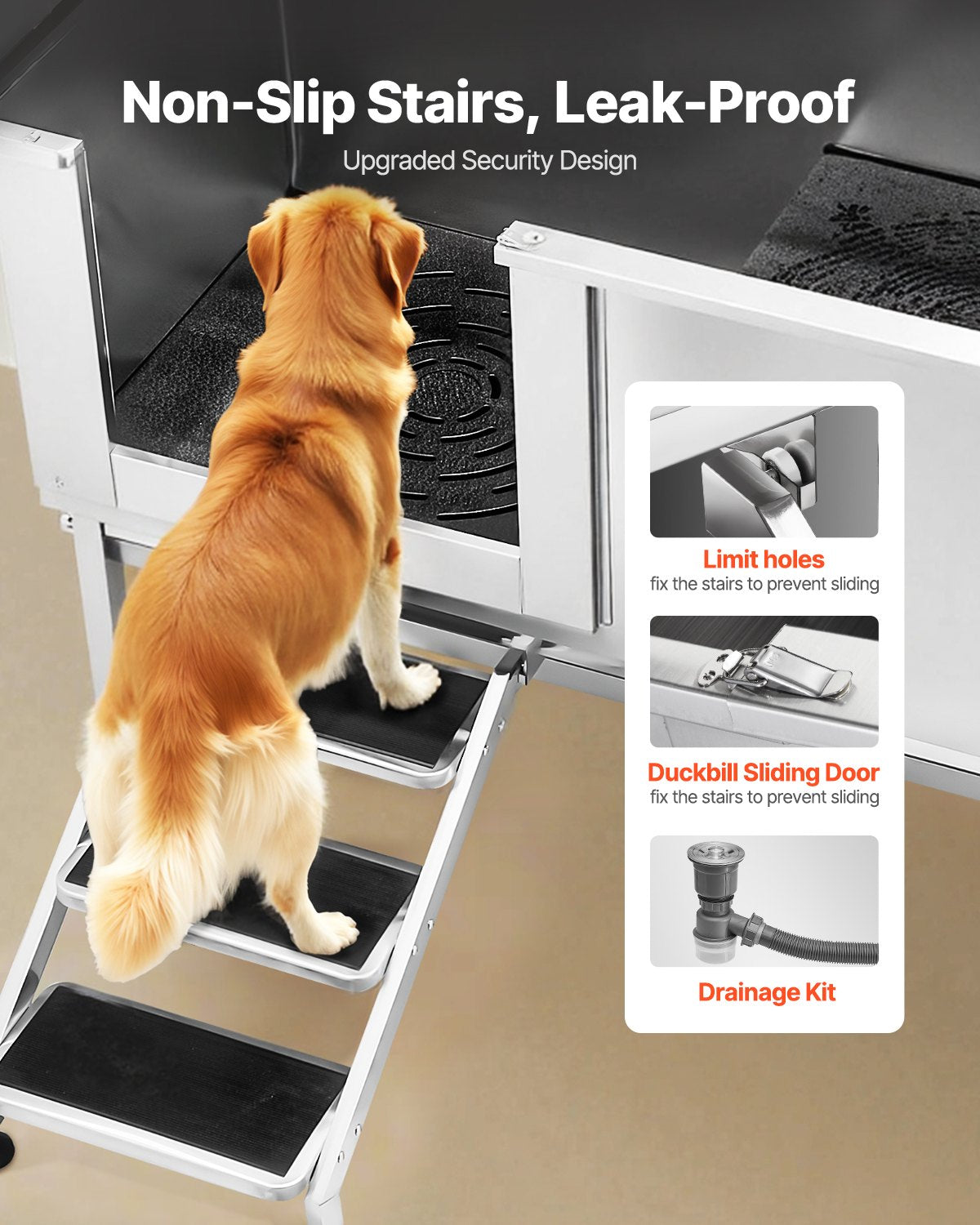 VEVOR Stainless Steel Dog Washing Station, 62 inch Pet Grooming Tub w/ Stairs, PE Water Filter Board, Faucet & Showerhead & Soap Holder Dog Bathtub for Large & Medium & Small Pets (Left Door) - BXGCWYG62CSLV4J32V0 - view 4