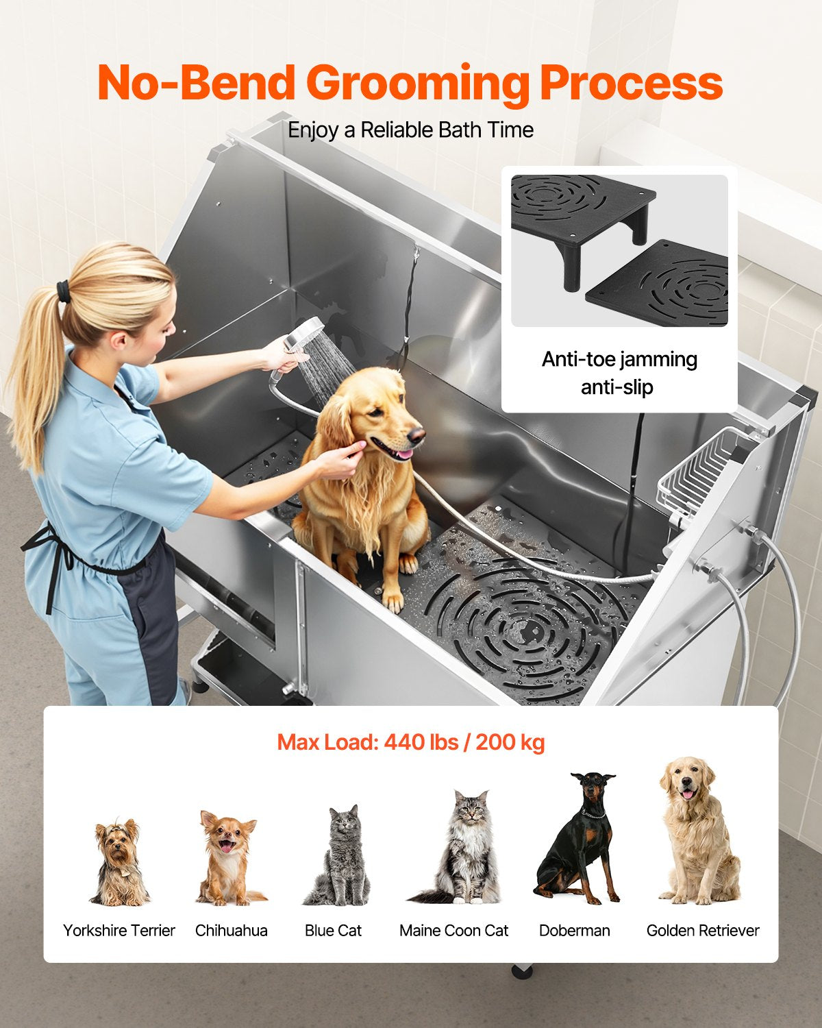 VEVOR Stainless Steel Dog Washing Station, 62 inch Pet Grooming Tub w/ Stairs, PE Water Filter Board, Faucet & Showerhead & Soap Holder Dog Bathtub for Large & Medium & Small Pets (Left Door) - BXGCWYG62CSLV4J32V0 - view 5