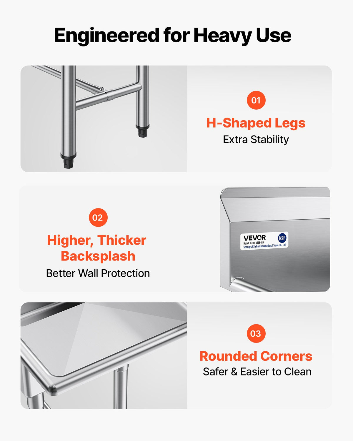 VEVOR 3 Compartment Sink, 18-Gauge 304 Stainless Steel, 14" x 16" x 11" Bowl Size, 3 Bay Commercial Kitchen Prep & Utility Sink with 2 Drainboards and Backsplash for Restaurant, Food Truck & Home Use - BXGDLSSCMSSC0BMHZ001V0 - view 5