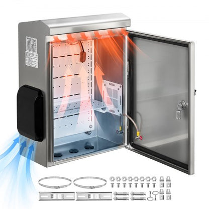 VEVOR Outdoor Electrical Box, 20 x 16 x 8 in, Stainless Steel Ventilated Electrical Enclosure with Thermostat and Fan, Rain Hood, Hinge Connection, IP65 Waterproof Junction Box, Wall/Pole Mounted, - BXGDQX20168IUL8ZJ001V7 - view 2
