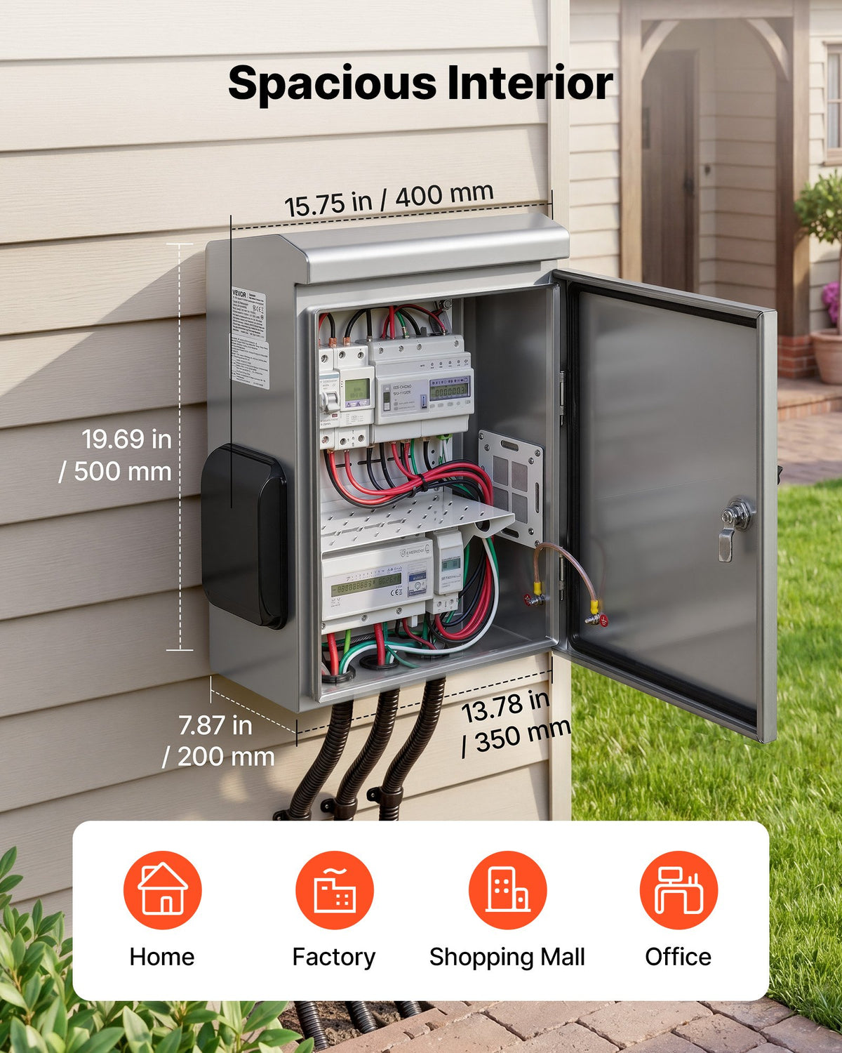 VEVOR Outdoor Electrical Box, 20 x 16 x 8 in, Stainless Steel Ventilated Electrical Enclosure with Thermostat and Fan, Rain Hood, Hinge Connection, IP65 Waterproof Junction Box, Wall/Pole Mounted, - BXGDQX20168IUL8ZJ001V7 - view 3