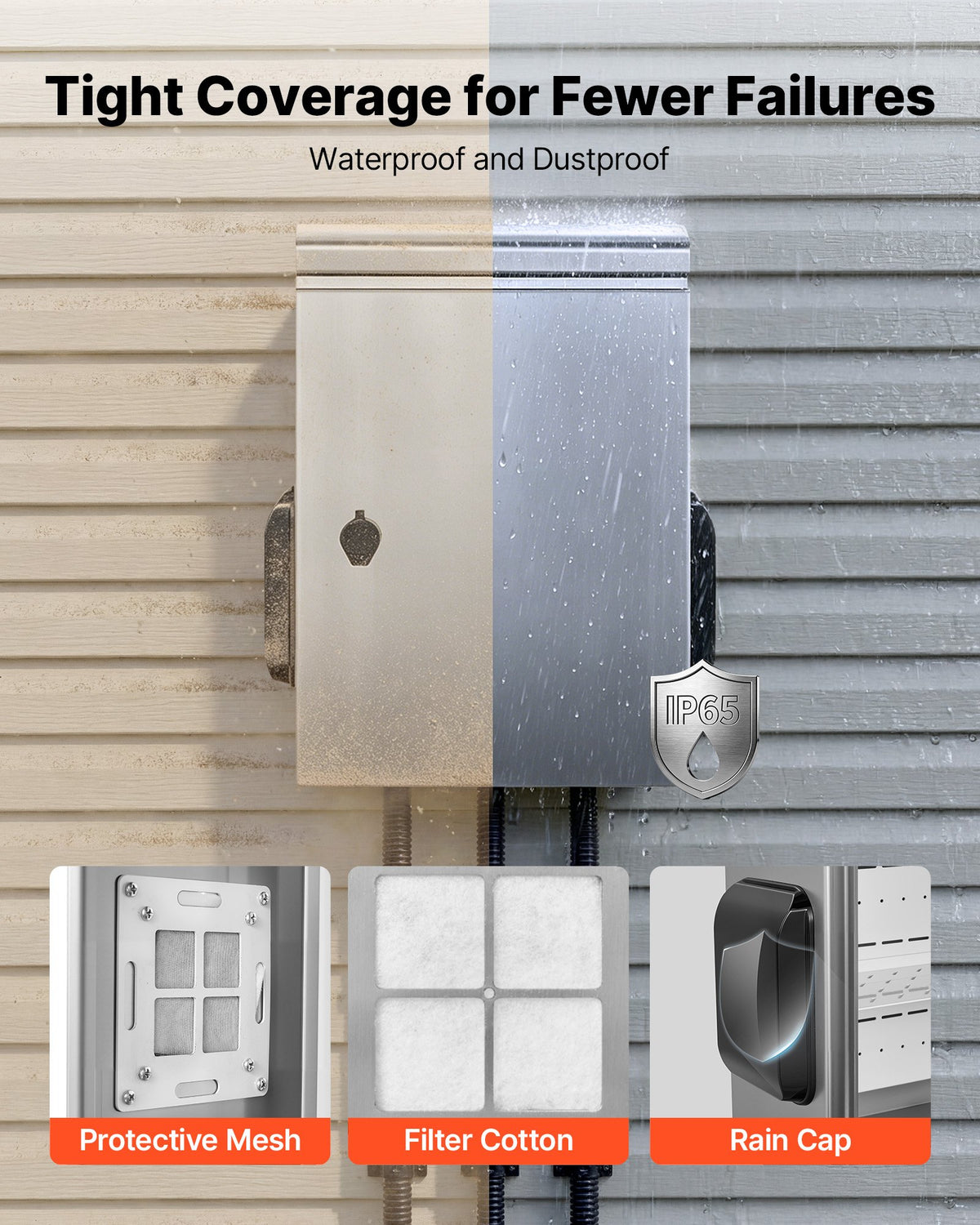 VEVOR Outdoor Electrical Box, 20 x 16 x 8 in, Stainless Steel Ventilated Electrical Enclosure with Thermostat and Fan, Rain Hood, Hinge Connection, IP65 Waterproof Junction Box, Wall/Pole Mounted, - BXGDQX20168IUL8ZJ001V7 - view 6
