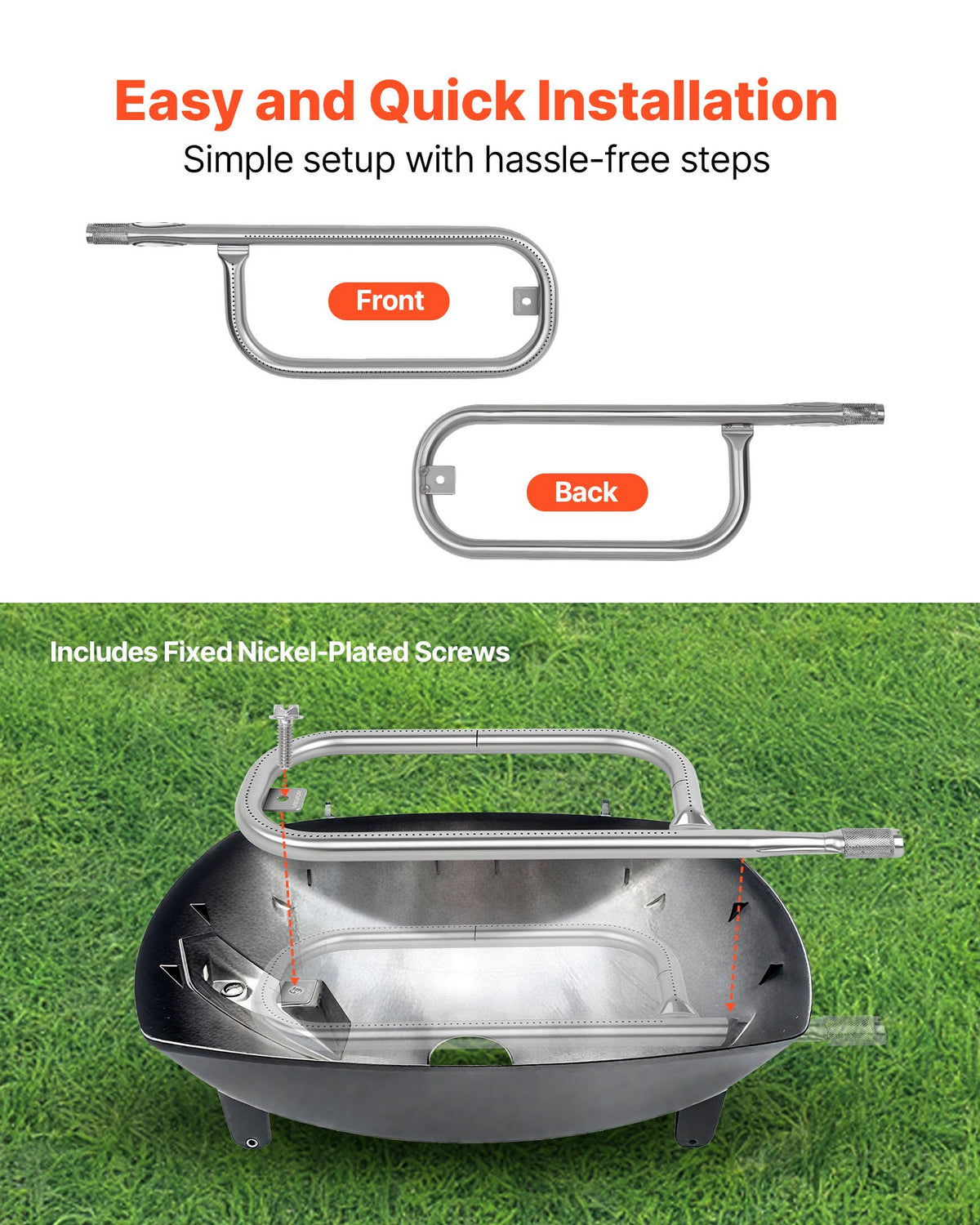 VEVOR Grill Burner Tube for Weber Q100, Q120, Q1000, Q1200, Baby Q Gas Grills, 17 inch 304 Stainless Steel Tube Burner for Weber 516001, 516002, 50060001, Replacement Part 69957, 60040, 41657, 45657 - BXGGRSQPX17ILAPUR001V0 - view 5