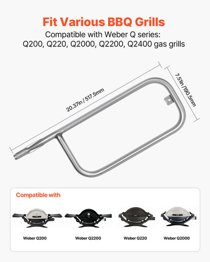 VEVOR Grill Burner Tube for Weber Q200, Q220, Q2000, Q2200, Q2400, 20.5 inch 304 Stainless Steel Tube Burner for Weber 396000, 396001, 396002, 566002, 53060001, Replacement Part 60041, 69956, 41862 - BXGGRSQPX205MQWM9001V0 - view 3