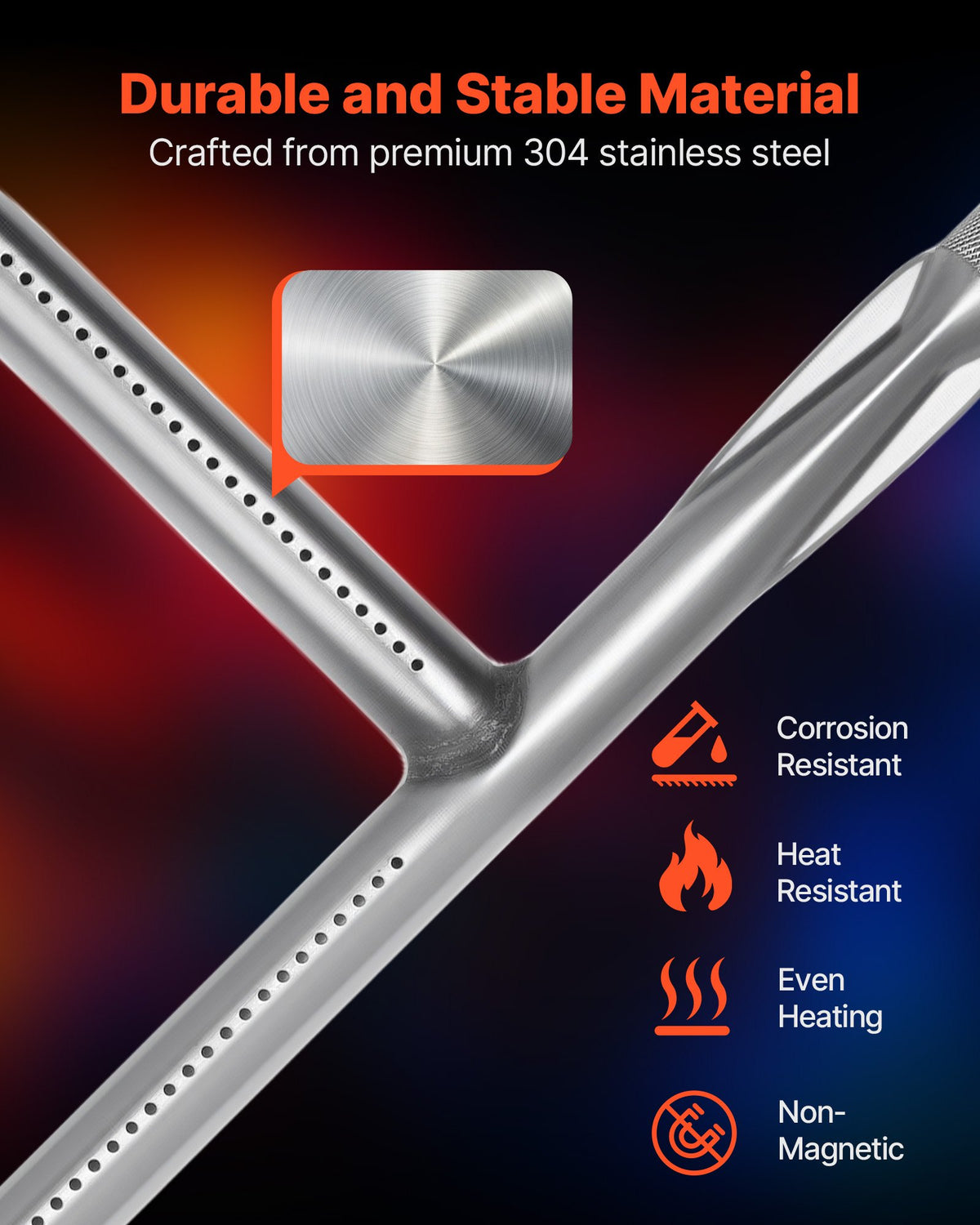 VEVOR Grill Burner Tube for Weber Q200, Q220, Q2000, Q2200, Q2400, 20.5 inch 304 Stainless Steel Tube Burner for Weber 396000, 396001, 396002, 566002, 53060001, Replacement Part 60041, 69956, 41862 - BXGGRSQPX205MQWM9001V0 - view 4