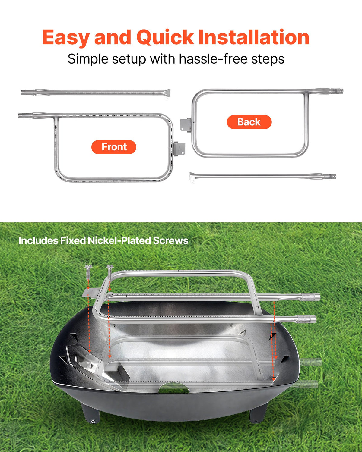 VEVOR Grill Burner Tube for Weber Q3200, Q300 (2013 & earlier), Q320, Q3000 (2014 & newer), 23.75 inch 304 Stainless Steel Tube Burner for Weber 404341, 57060001, 586002, Replacement Part 60036, 80385 - BXGGRSQPX2379RGET001V0 - view 5
