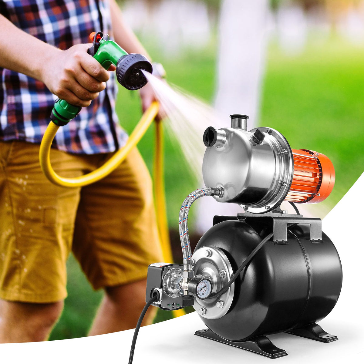 VEVOR 1.6 HP Shallow Well Pump with Pressure Tank, 1320 GPH, Automatic Irrigation Water Booster Pump with 5-Gal Pressure Tank 30/50 PSI Pressure Switch, Stainless Steel Pump Head for Home Garden Lawn - BXGGSJB16HP1A0DHKV1 - view 9