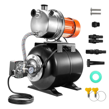 VEVOR 1.6 HP Shallow Well Pump with Pressure Tank, 1320 GPH, Automatic Irrigation Water Booster Pump with 5-Gal Pressure Tank 30/50 PSI Pressure Switch, Stainless Steel Pump Head for Home Garden Lawn - BXGGSJB16HP1A0DHKV1 - view 10