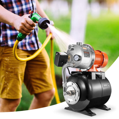 VEVOR 1.6 HP Shallow Well Pump with Pressure Tank, 1320 GPH, Automatic Irrigation Water Booster Pump with 30/50 PSI Pressure Switch for Home Garden Lawn, for Drinking Water Security - BXGGSJB16HP1M5J8EV1 - view 9