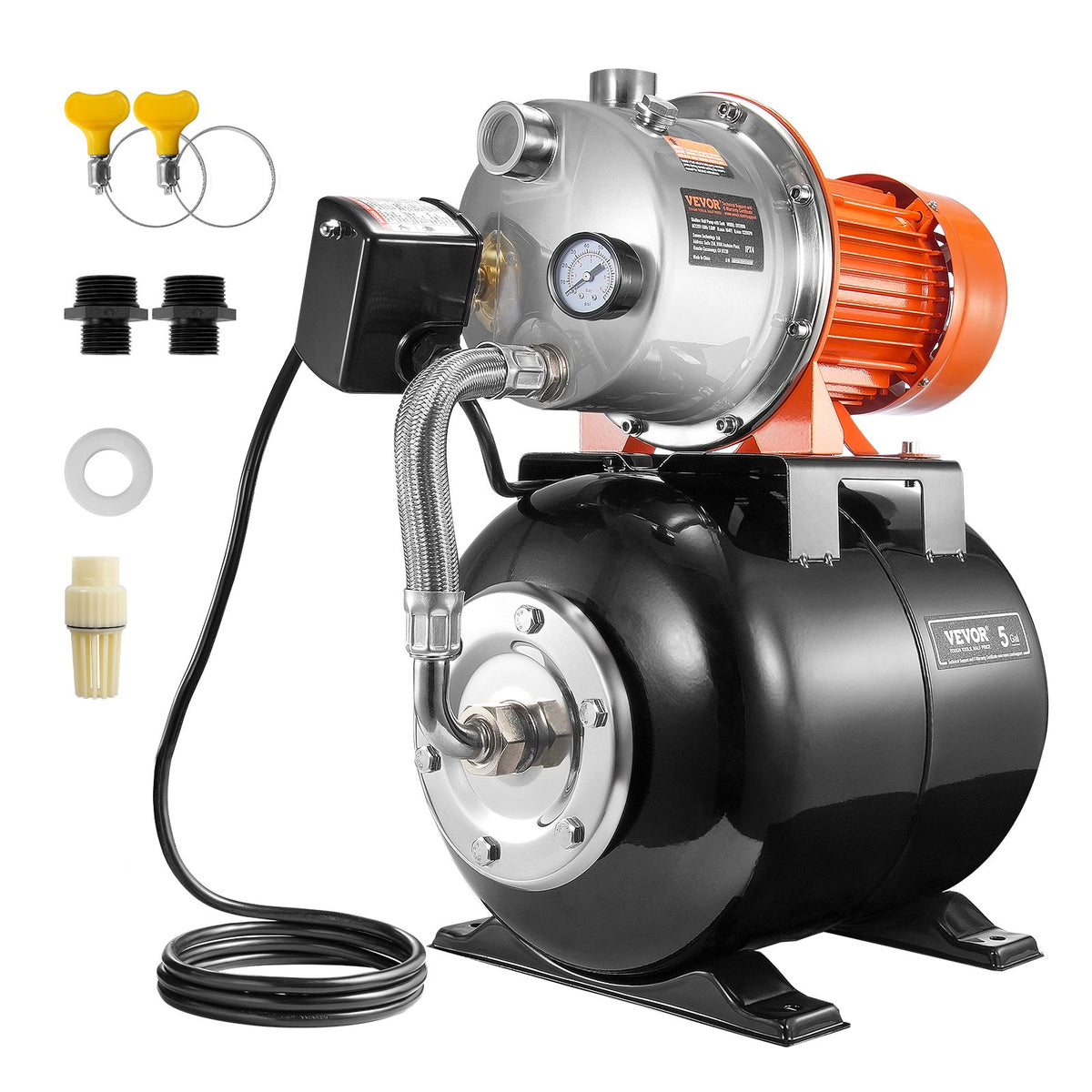 VEVOR 1.6 HP Shallow Well Pump with Pressure Tank, 1320 GPH, Automatic Irrigation Water Booster Pump with 30/50 PSI Pressure Switch for Home Garden Lawn, for Drinking Water Security - BXGGSJB16HP1M5J8EV1 - view 10
