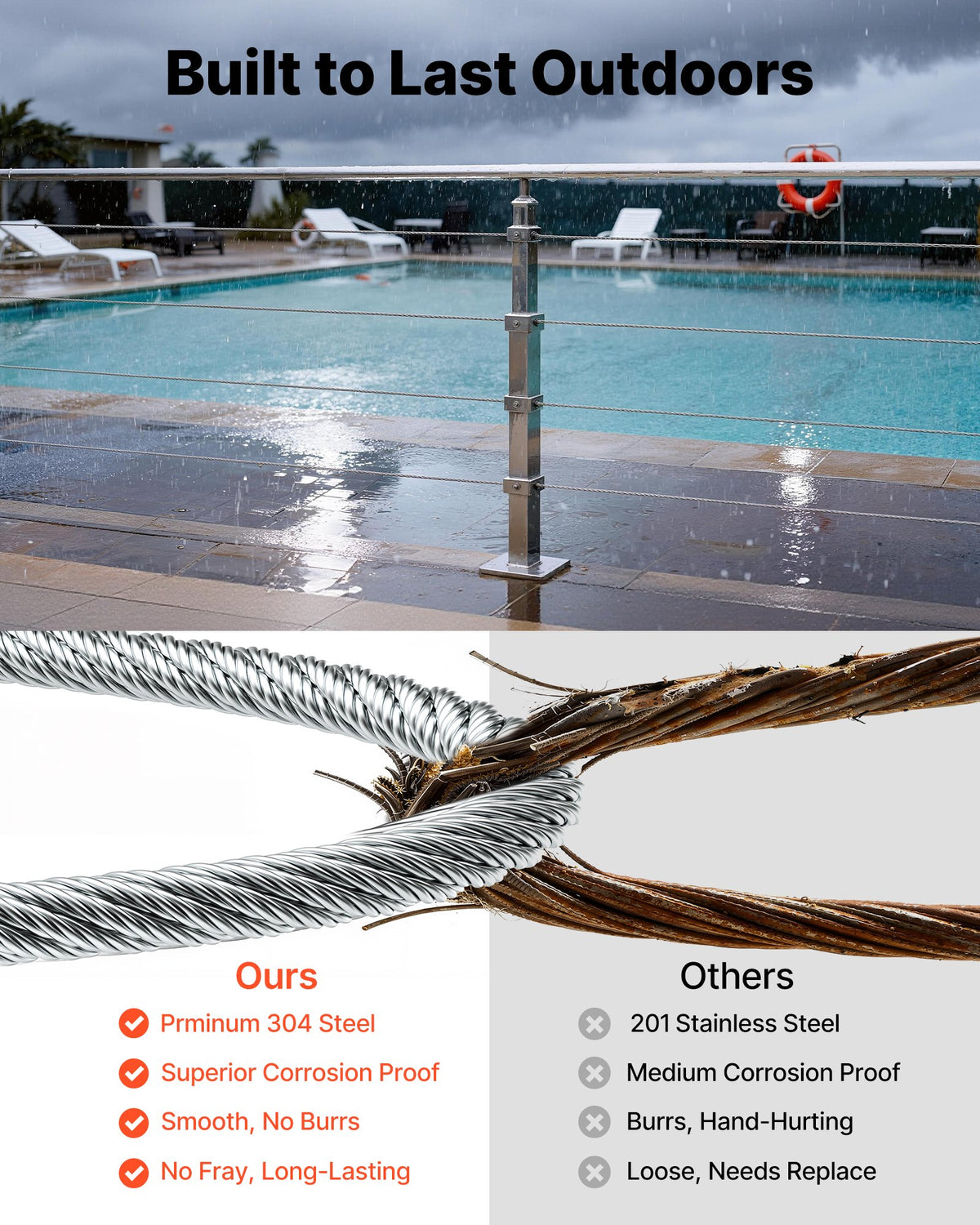VEVOR 1/8 Inch Wire Rope Kit, 100 ft Length, 304 Stainless Steel Wire Cable with Cutter, 1600 lbs Breaking Strength, 7 x 7 Strands Construction, Steel Cable for Deck Railing System, Garden Trellis - BXGGSSBXG304SDKE0002V0 - view 3