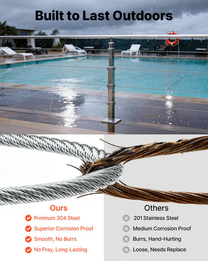 VEVOR 1/8 Inch Wire Rope Kit, 100 ft Length, 304 Stainless Steel Wire Cable with Cutter, 1600 lbs Breaking Strength, 7 x 7 Strands Construction, Steel Cable for Deck Railing System, Garden Trellis - BXGGSSBXG304SDKE0002V0 - view 3