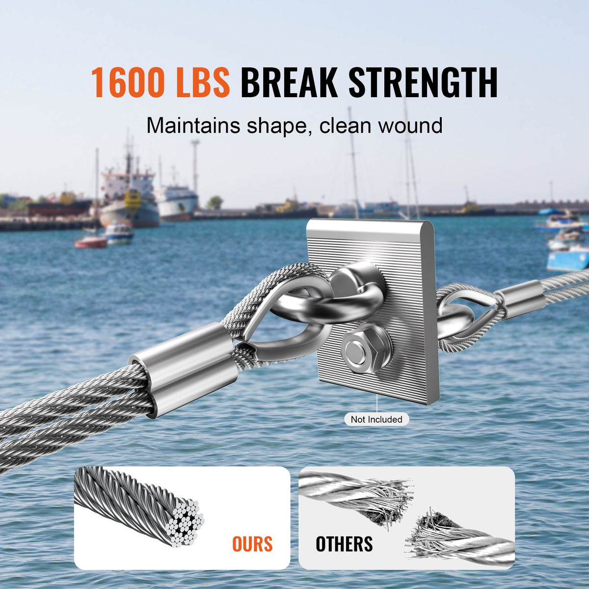VEVOR Wire Rope Kit, 1/8" 100 ft 304 Stainless Steel Cable with 124 Accessories, 1600 lbs Breaking Strength, 7x7 Strands Construction Marine Aircraft Grade for Handrail Stair Decking Fence Outdoors - BXGGSSBXG304SDKE0V0 - view 5